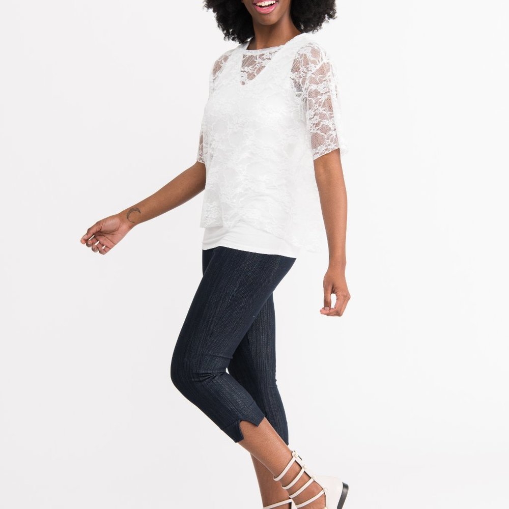 Agnes & Dora Mesh Ivory Lace Tee | NWT | Plus - Picture 3 of 5